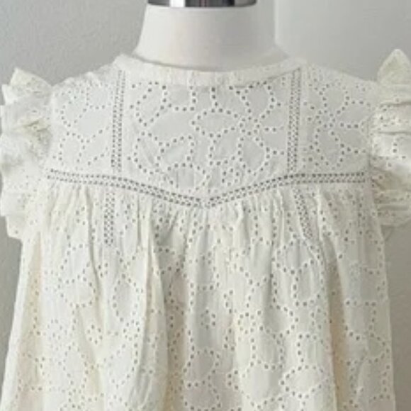 NEW Madewell Eyelet Ruffle-Sleeve Mini Dress M NWT Lighthouse $128 - Picture 2 of 10